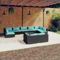 10-tlg. Garten-Lounge-Set mit Kissen Schwarz Poly Rattan