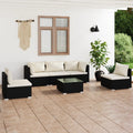 6-tlg. Garten-Lounge-Set mit Kissen Poly Rattan Schwarz