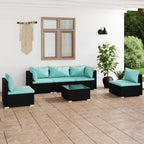 6-tlg. Garten-Lounge-Set mit Kissen Poly Rattan Schwarz