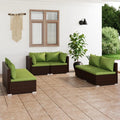 6-tlg. Garten-Lounge-Set mit Kissen Poly Rattan Braun
