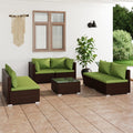 7-tlg. Garten-Lounge-Set mit Kissen Poly Rattan Braun