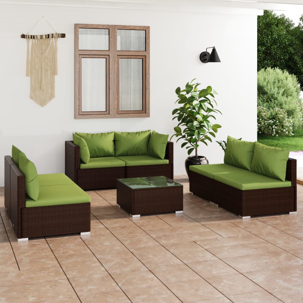 7-tlg. Garten-Lounge-Set mit Kissen Poly Rattan Braun