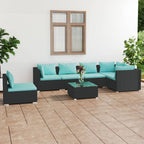 7-tlg. Garten-Lounge-Set mit Kissen Poly Rattan Schwarz