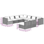 9-tlg. Garten-Lounge-Set mit Kissen Grau Poly Rattan