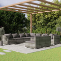 9-tlg. Garten-Lounge-Set mit Kissen Grau Poly Rattan