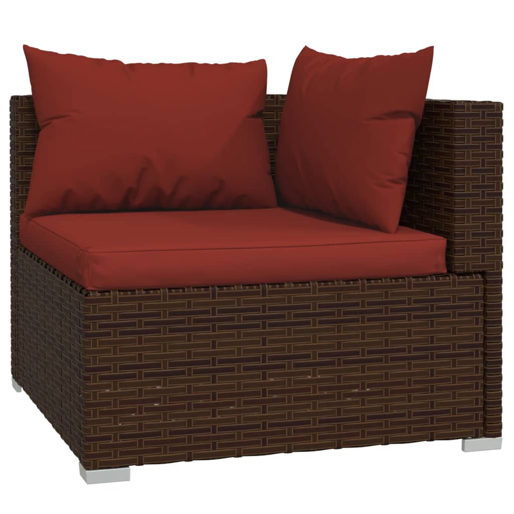 10-tlg. Garten-Lounge-Set mit Kissen Braun Poly Rattan