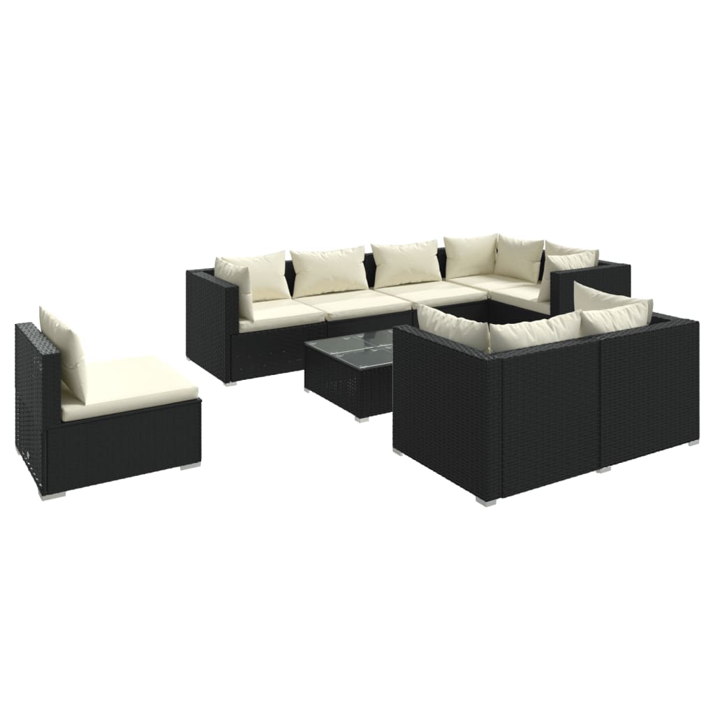 9-tlg. Garten-Lounge-Set mit Kissen Poly Rattan Schwarz