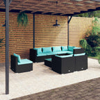 9-tlg. Garten-Lounge-Set mit Kissen Poly Rattan Schwarz