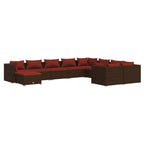 10-tlg. Garten-Lounge-Set mit Kissen Poly Rattan Braun