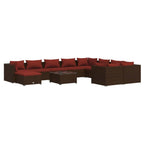 11-tlg. Garten-Lounge-Set mit Kissen Poly Rattan Braun