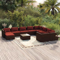 11-tlg. Garten-Lounge-Set mit Kissen Poly Rattan Braun