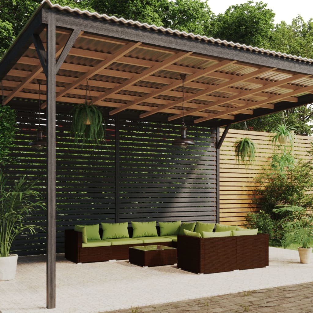 9-tlg. Garten-Lounge-Set mit Kissen Poly Rattan Braun