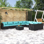 10-tlg. Garten-Lounge-Set mit Kissen Poly Rattan Schwarz