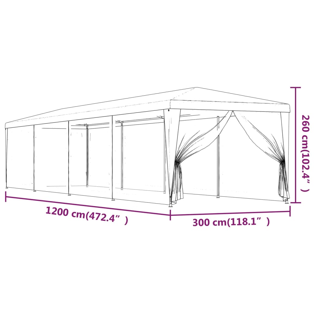 Partyzelt mit 10 Mesh-Seitenwänden Anthrazit 3x12 m HDPE