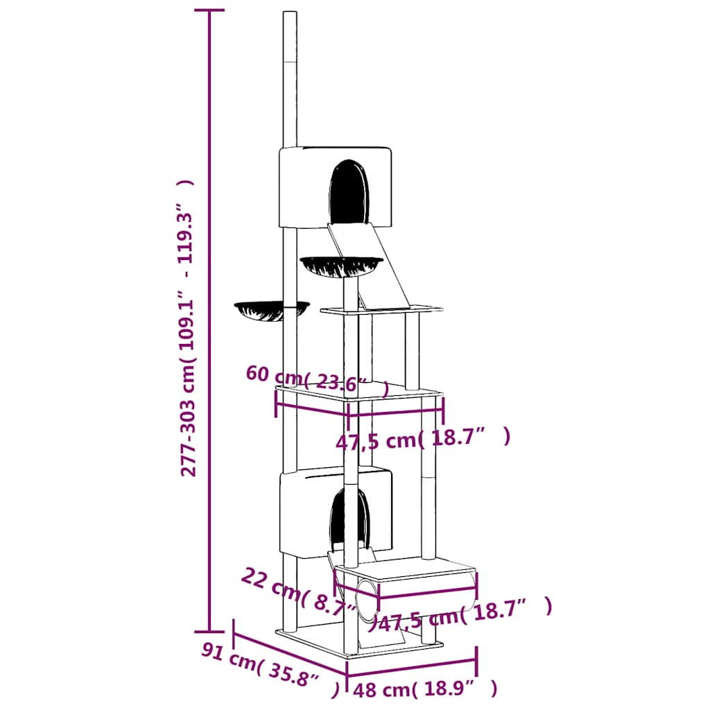 Kratzbaum Deckenhoch Creme 277-303 cm