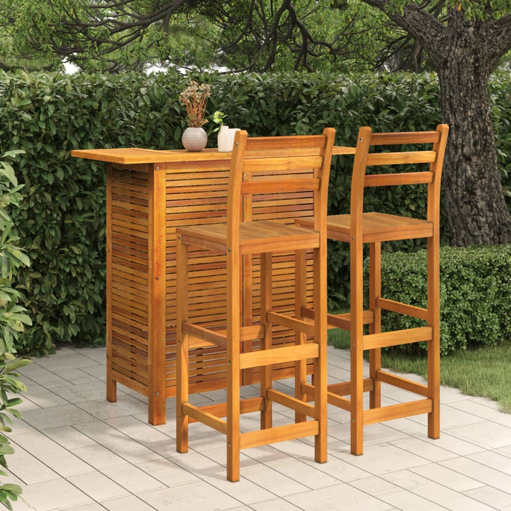 3-tlg. Gartenbar-Set Massivholz Akazie