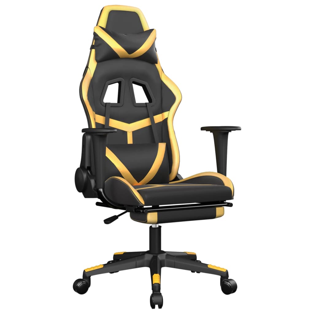 Gaming-Stuhl mit Massage & Fußstütze Schwarz Golden Kunstleder