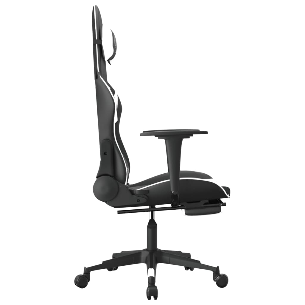 Gaming-Stuhl mit Massage & Fußstütze Schwarz & Weiß Kunstleder