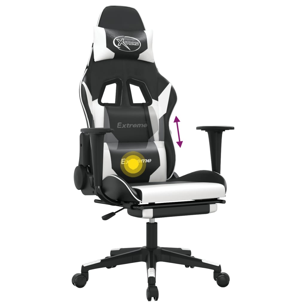 Gaming-Stuhl mit Massage & Fußstütze Schwarz & Weiß Kunstleder