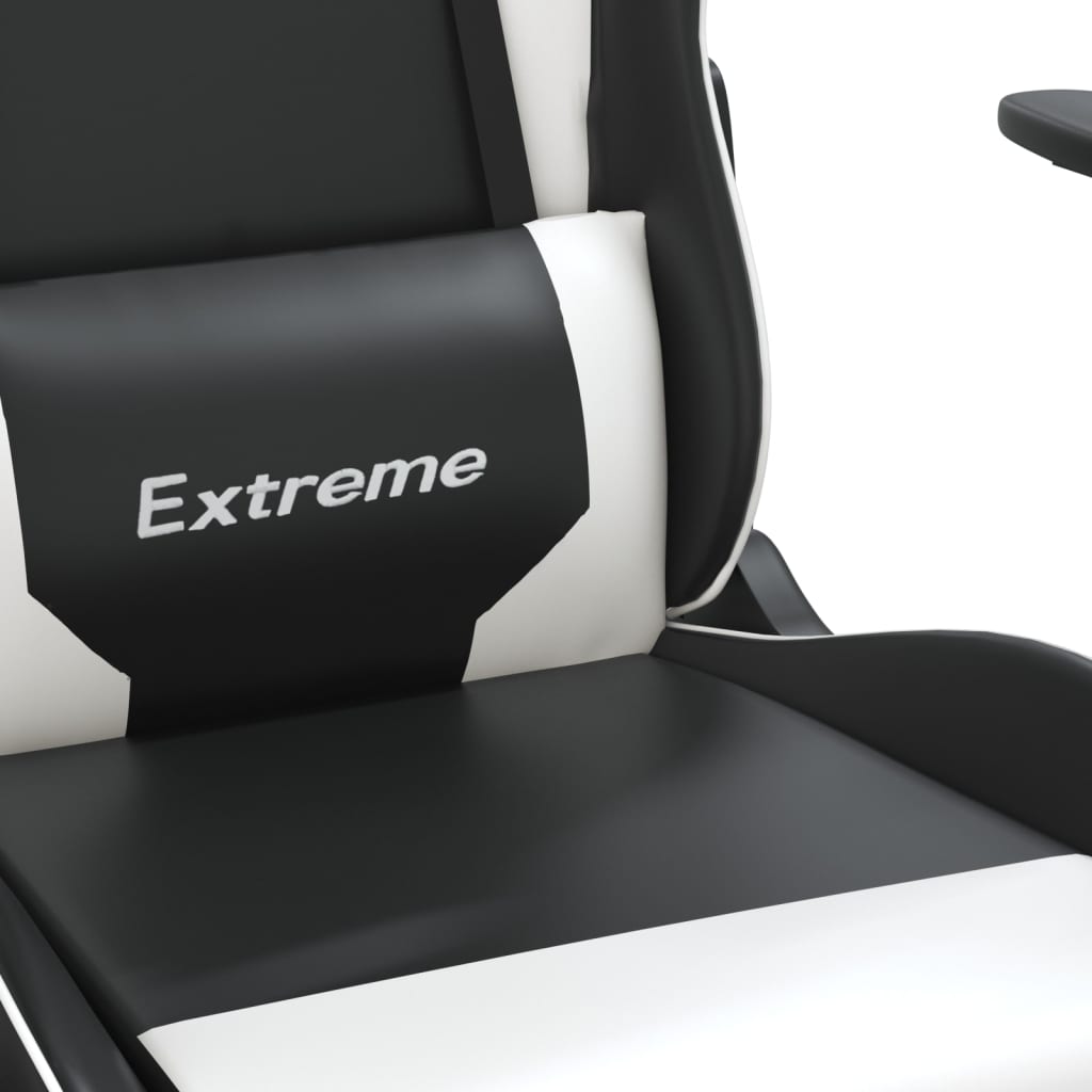 Gaming-Stuhl mit Massage & Fußstütze Schwarz & Weiß Kunstleder
