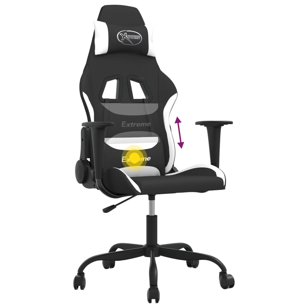 Gaming-Stuhl mit Massagefunktion Schwarz und Weiß Stoff