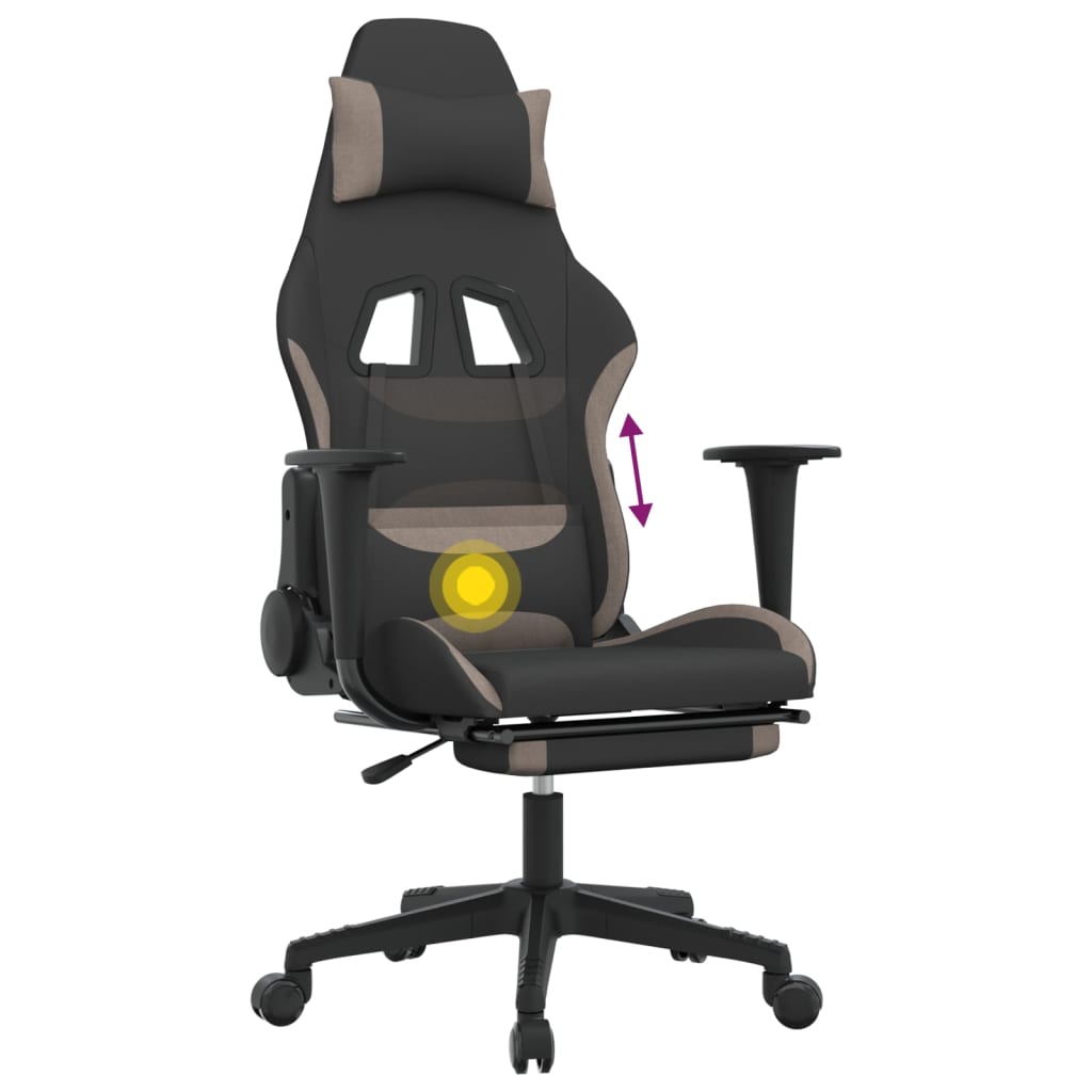 Gaming-Stuhl mit Massage & Fußstütze Schwarz und Taupe Stoff