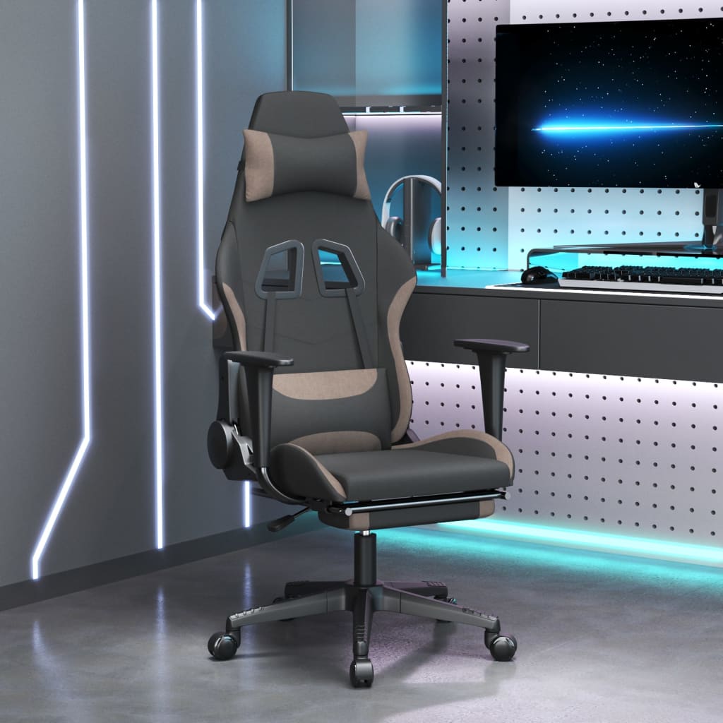 Gaming-Stuhl mit Massage & Fußstütze Schwarz und Taupe Stoff