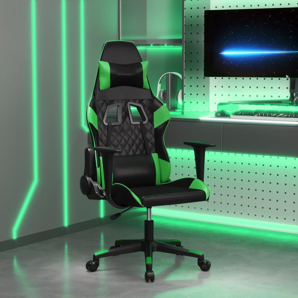 Gaming-Stuhl mit Massagefunktion Schwarz und Grün Kunstleder