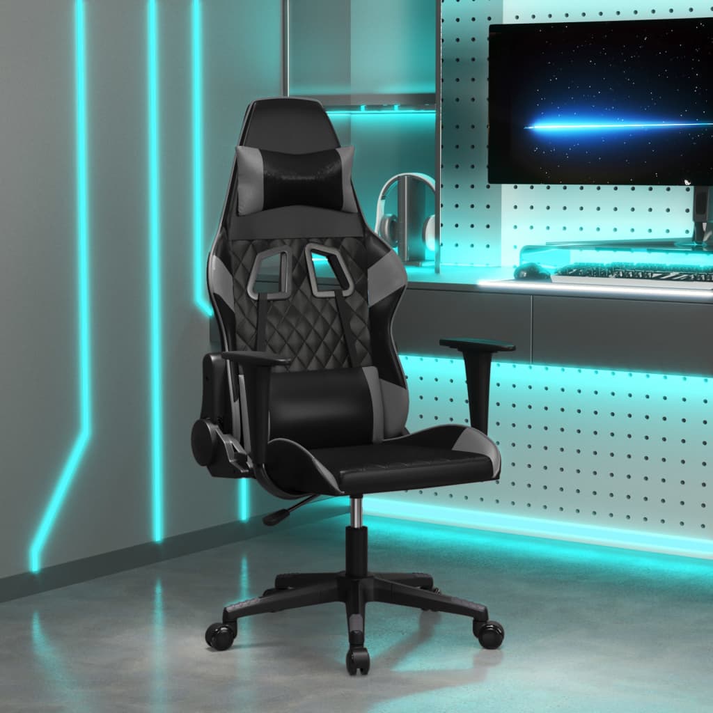 Gaming-Stuhl mit Massagefunktion Schwarz und Grau Kunstleder