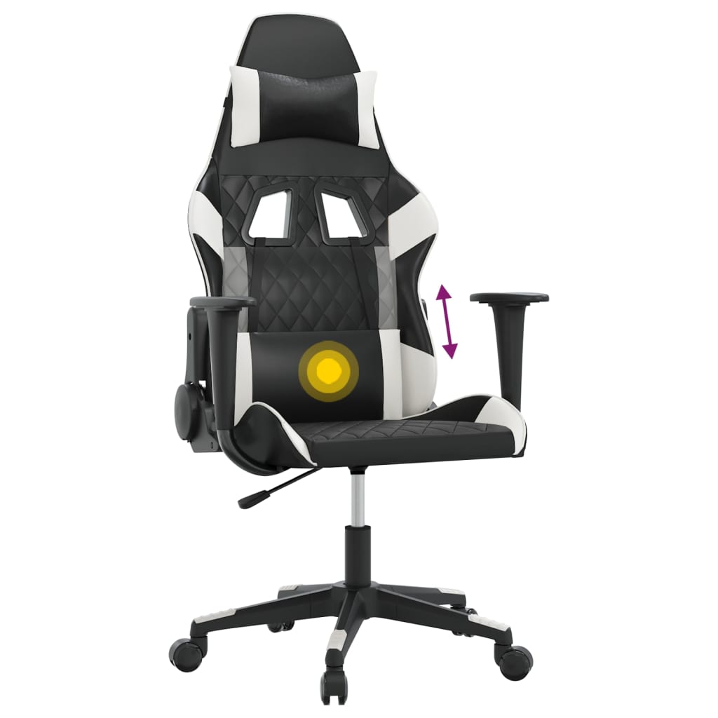 Gaming-Stuhl mit Massagefunktion Schwarz und Weiß Kunstleder