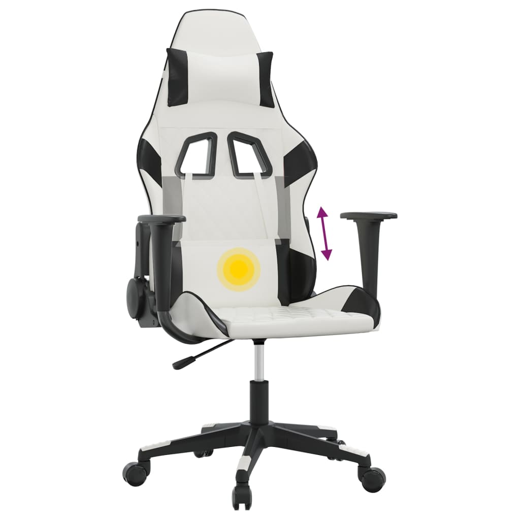 Gaming-Stuhl mit Massagefunktion Weiß und Schwarz Kunstleder
