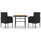 3-tlg. Garten-Essgruppe Poly Rattan Schwarz