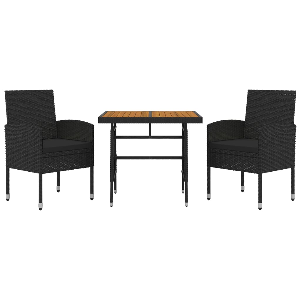 3-tlg. Garten-Essgruppe Poly Rattan Schwarz