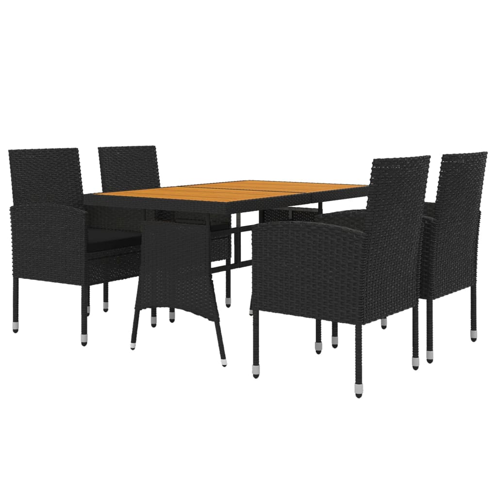 5-tlg. Garten-Essgruppe Poly Rattan Schwarz