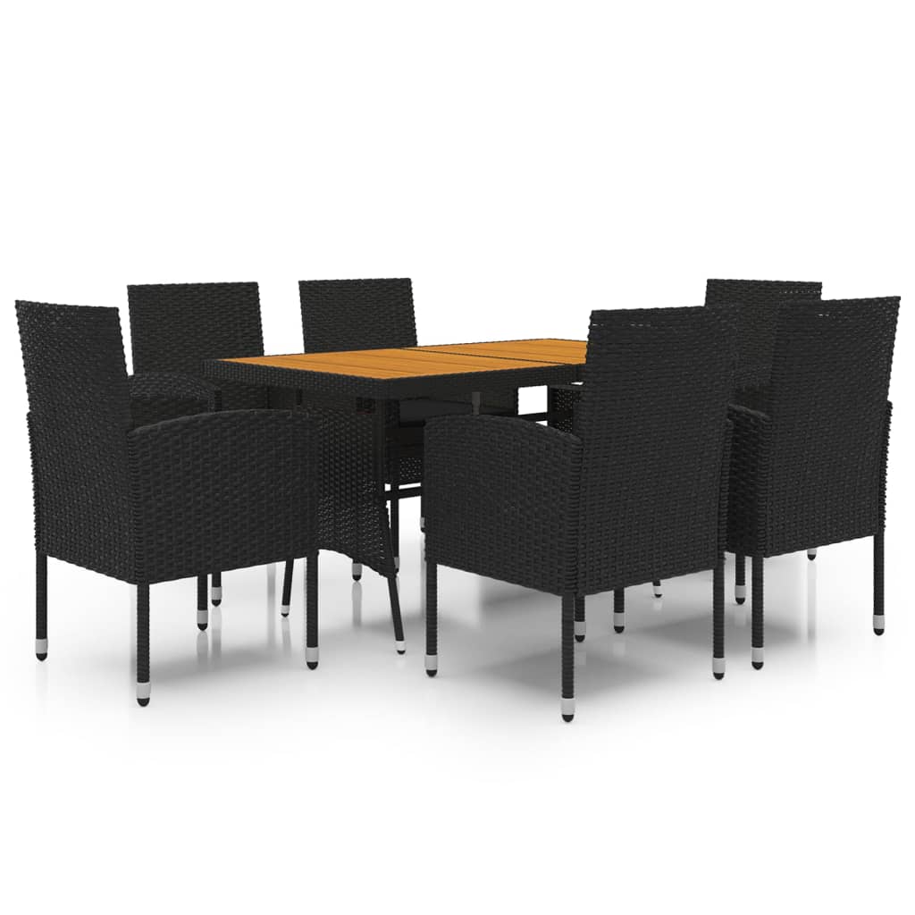 7-tlg. Garten-Essgruppe Poly Rattan Schwarz