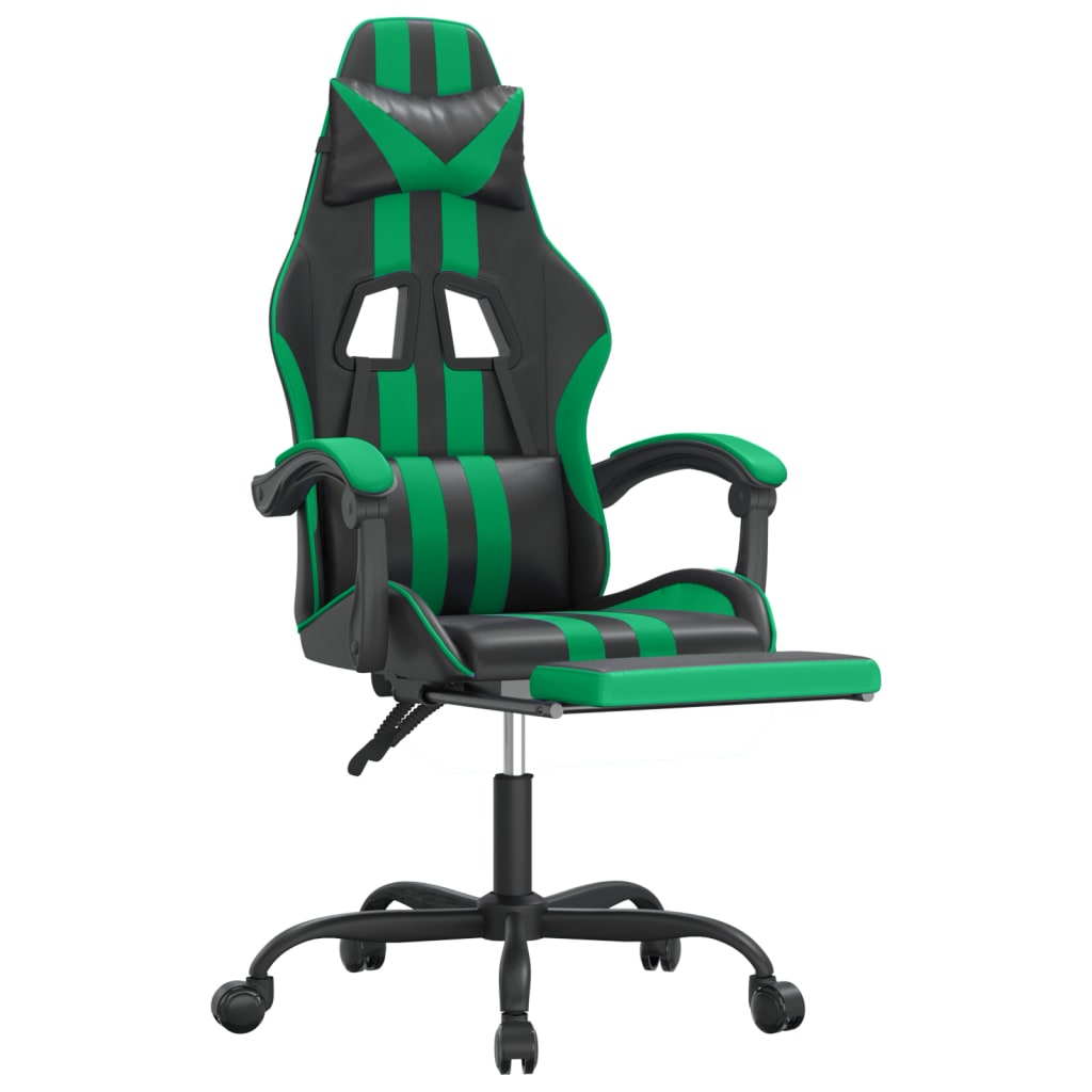 Gaming-Stuhl mit Fußstütze Drehbar Schwarz & Grün Kunstleder