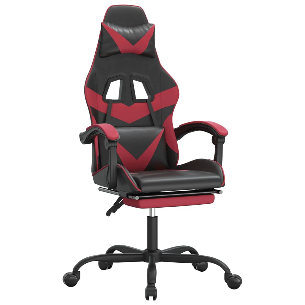 Gaming-Stuhl mit Fußstütze Drehbar Schwarz & Weinrot Kunstleder