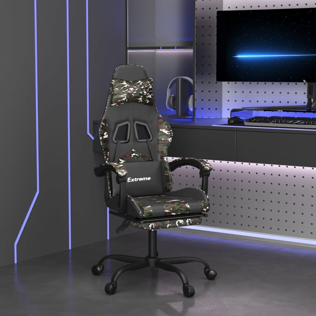 Gamingstuhl mit Fußstütze Drehbar Schwarz Tarnfarben Kunstleder