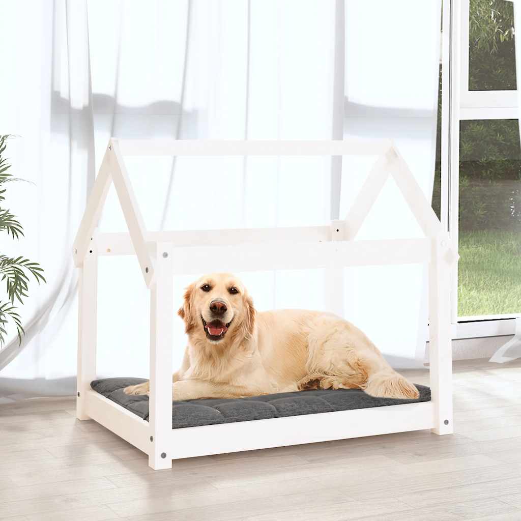 Hundebett Weiß 81x60x70 cm Massivholz Kiefer