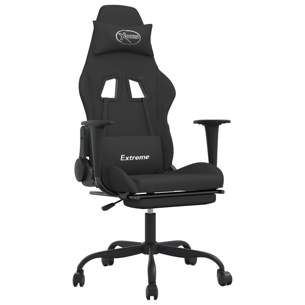 Gaming-Stuhl mit Fußstütze Schwarz Stoff