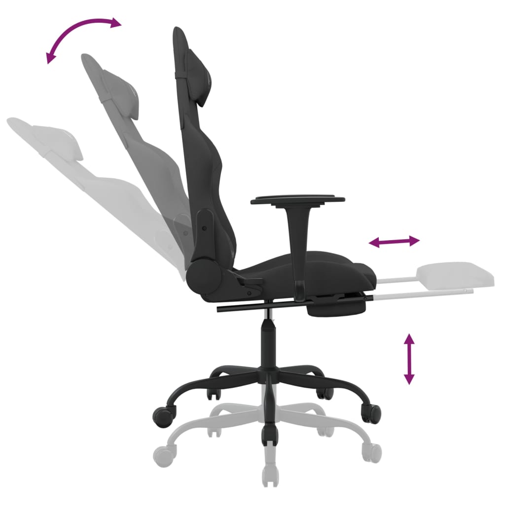 Gaming-Stuhl mit Fußstütze Schwarz Stoff