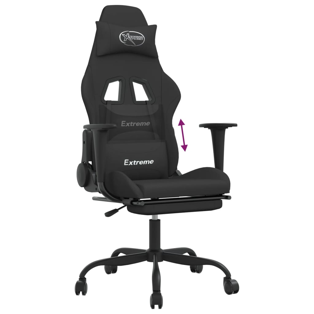 Gaming-Stuhl mit Fußstütze Schwarz Stoff