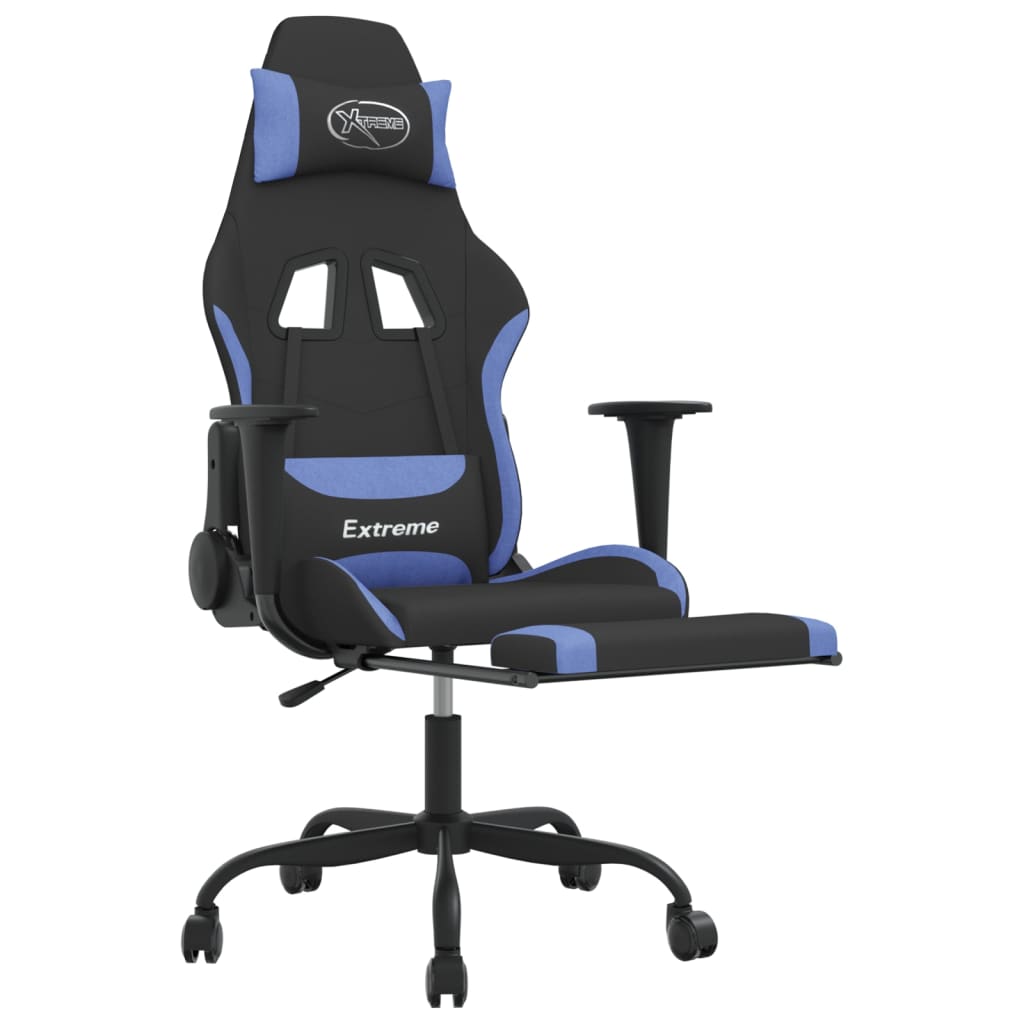 Gaming-Stuhl mit Fußstütze Schwarz und Blau Stoff