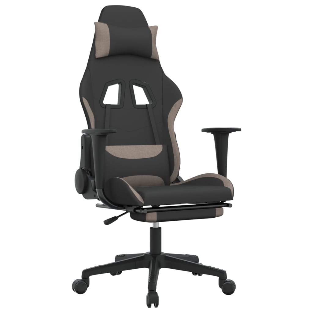 Gaming-Stuhl mit Fußstütze Schwarz und Taupe Stoff