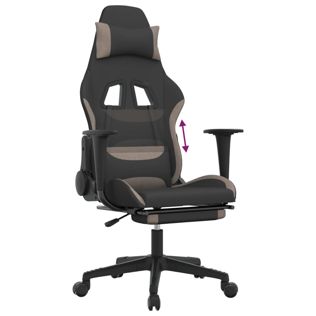 Gaming-Stuhl mit Fußstütze Schwarz und Taupe Stoff