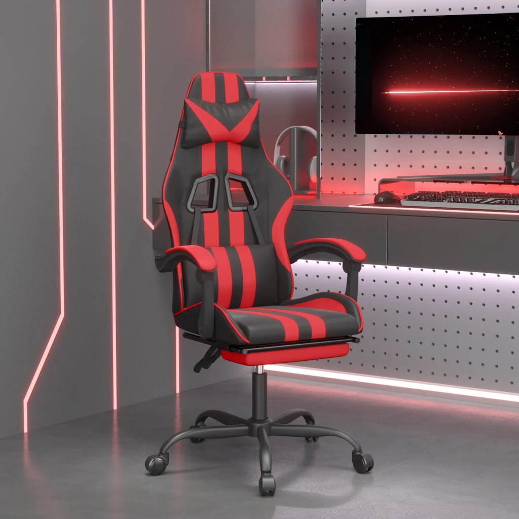 Gaming-Stuhl mit Fußstütze Schwarz und Rot Kunstleder
