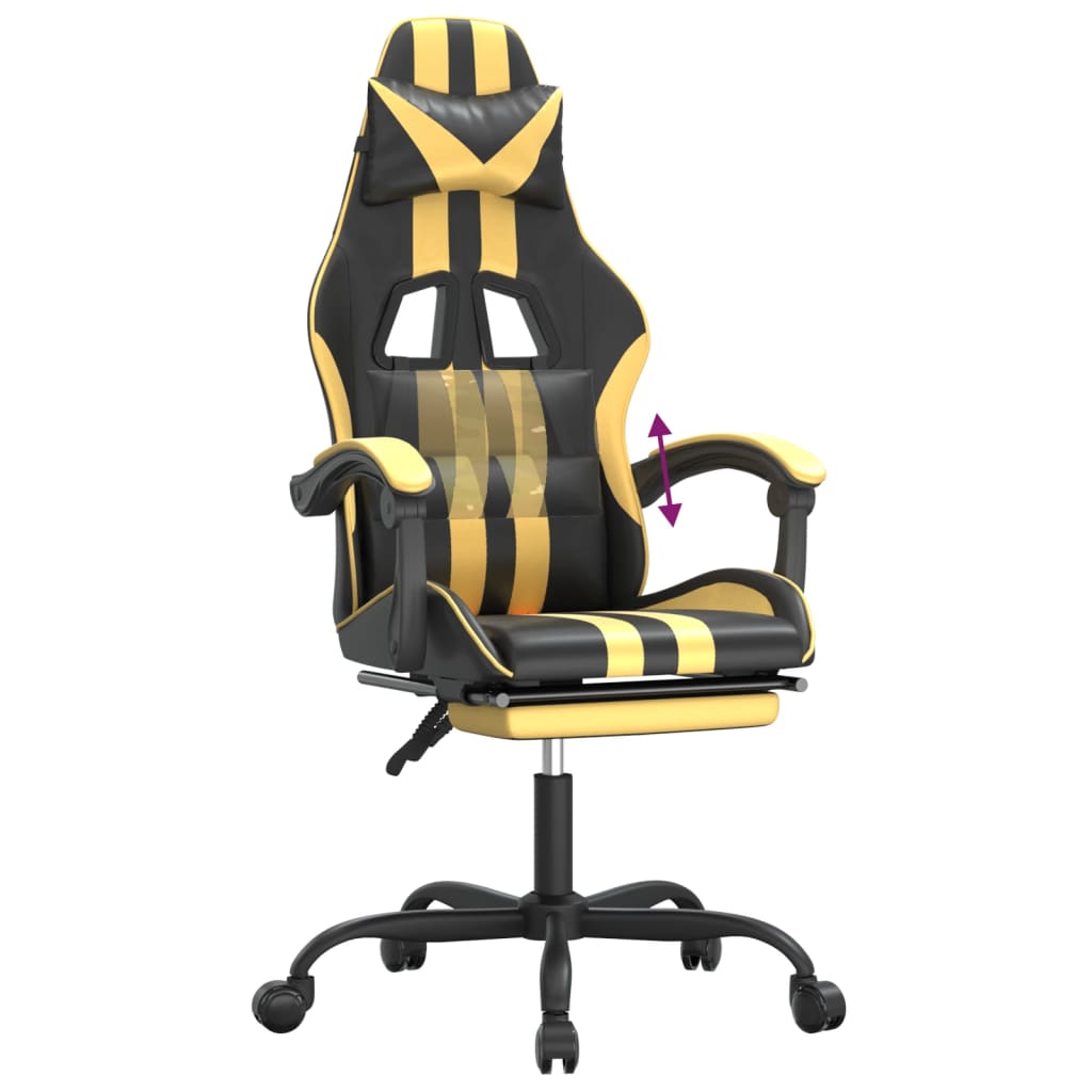 Gaming-Stuhl mit Fußstütze Schwarz und Golden Kunstleder