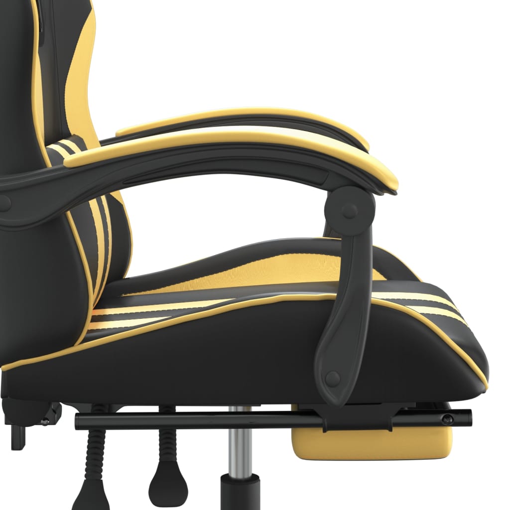 Gaming-Stuhl mit Fußstütze Schwarz und Golden Kunstleder