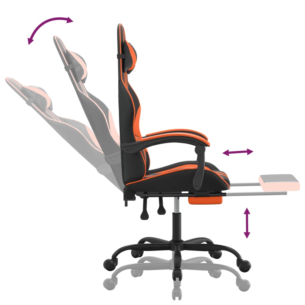 Gaming-Stuhl mit Fußstütze Schwarz und Orange Kunstleder