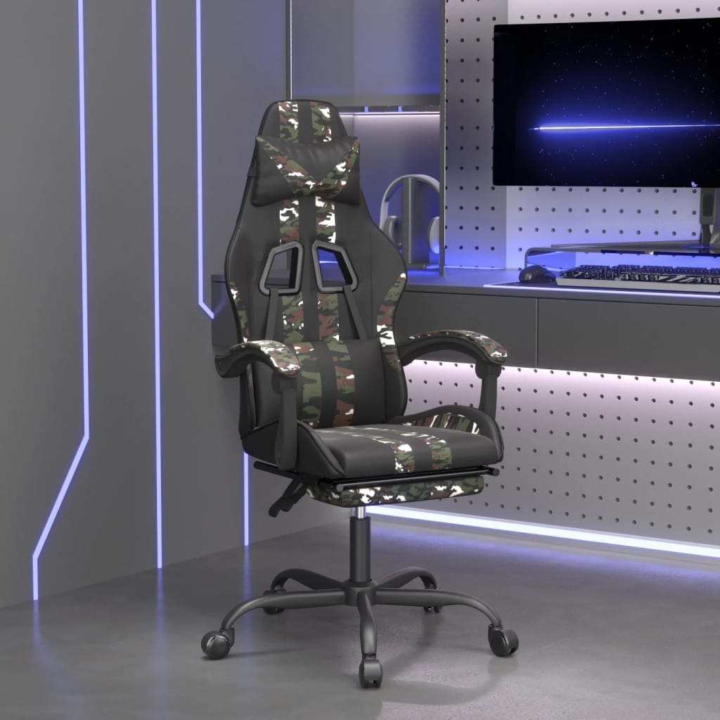 Gaming-Stuhl mit Fußstütze Schwarz und Tarnfarben Kunstleder